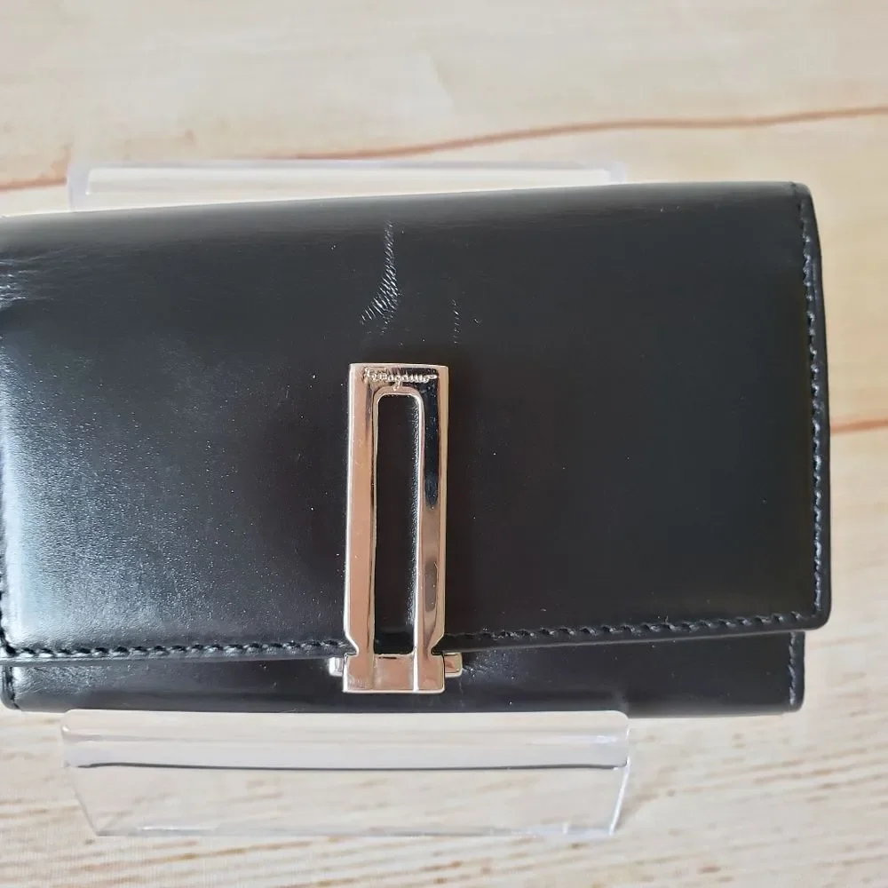 Authentic Salvatore Ferragamo Leather Keyholder Black Silver Tone Hardware Unise
